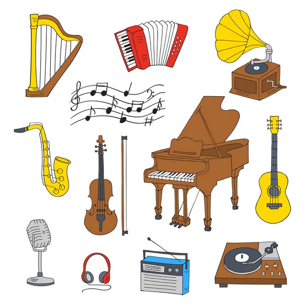 Instrumentos e símbolos musicais —  Vetores de Stock