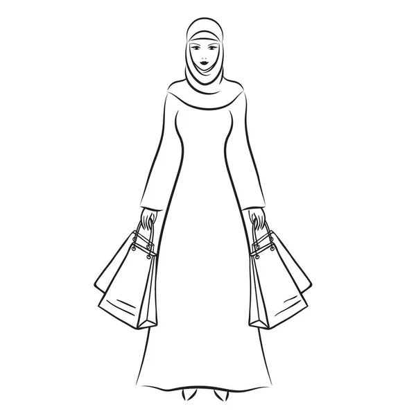 Linda árabe muçulmano mulher vetor ilustração — Vetor de Stock