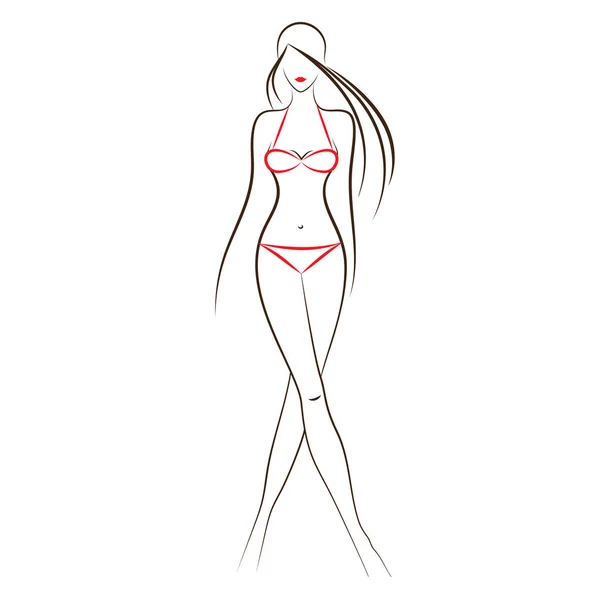 Schöne Frau im Bikini Vektor Illustration. — Stockvektor