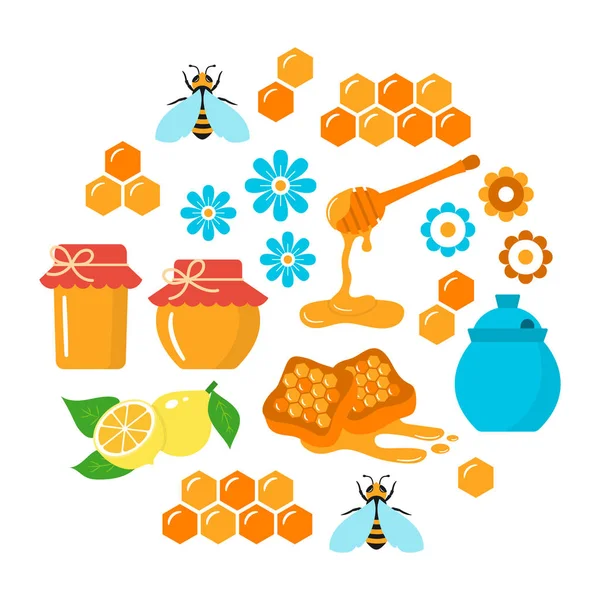Conjunto de iconos planos vector miel — Vector de stock