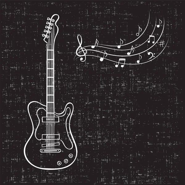 Guitarra eléctrica y notas musicales vector dibujado a mano. Fondo de música vintage . — Vector de stock