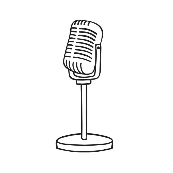 Altes Mikrofon isoliert auf weißem Hintergrund, handgezeichneter Vektor. — Stockvektor