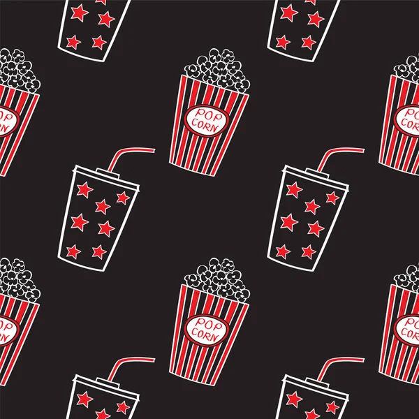 Popcorn en drinken doodle vector, naadloze. — Stockvector