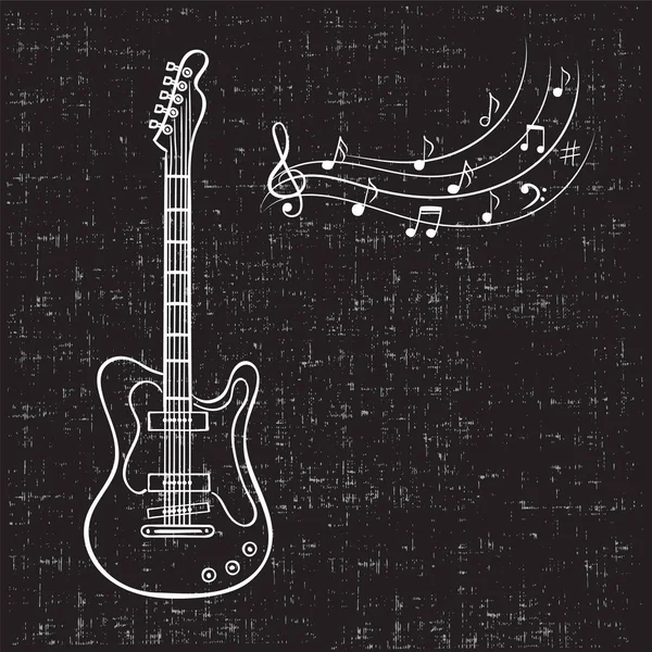Electric guitar and music notes hand drawn vector. Vintage music background. — Stock Vector