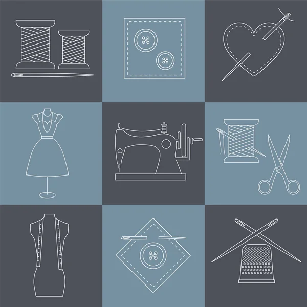 Set of sewing and needlework icons line style vector. Tailor shop design elements. — Stock Vector