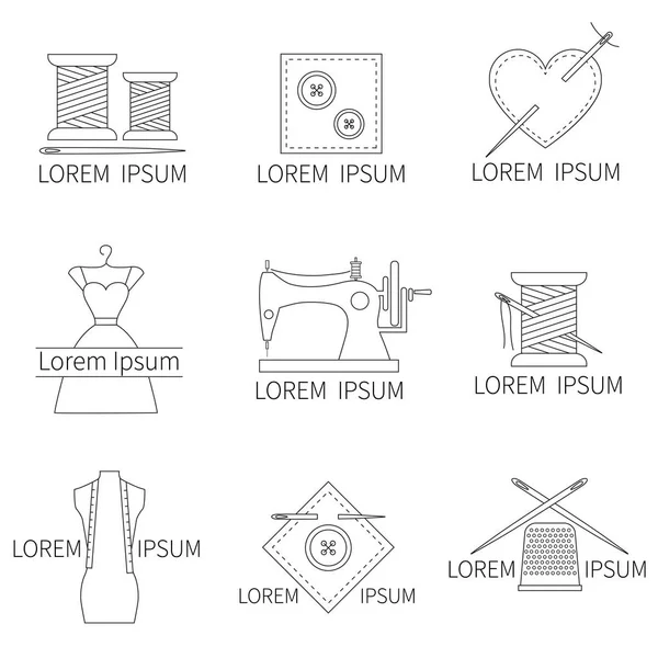 Набор иконок для шитья и рукоделия в стиле вектора. Элементы дизайна портного магазина . — стоковый вектор