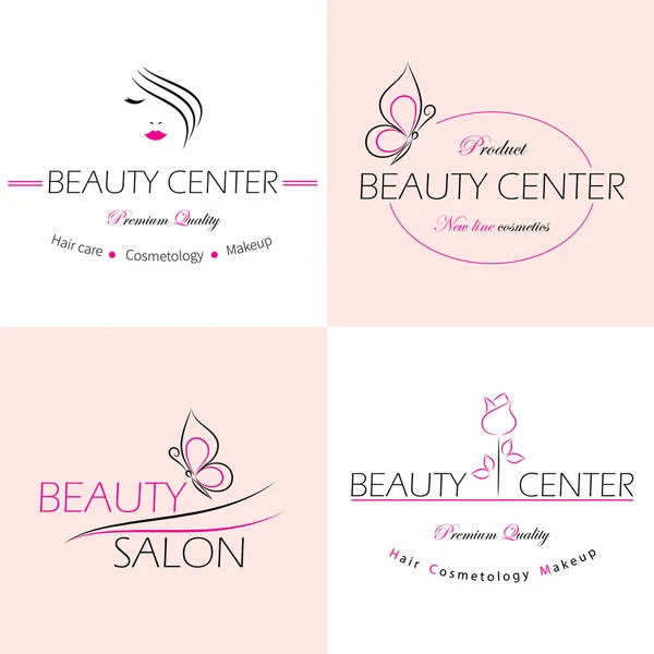 Set di modelli di logo vettoriale, etichette e badge per il salone di bellezza . — Vettoriale Stock