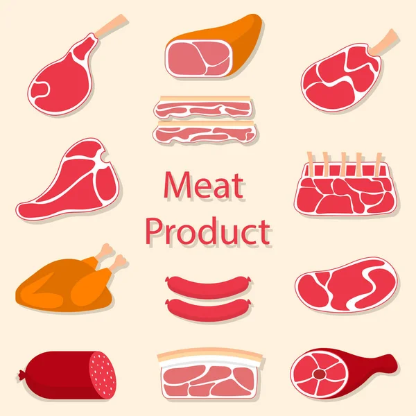 Prodotti a base di carne vettoriale illustrazione piatta — Vettoriale Stock