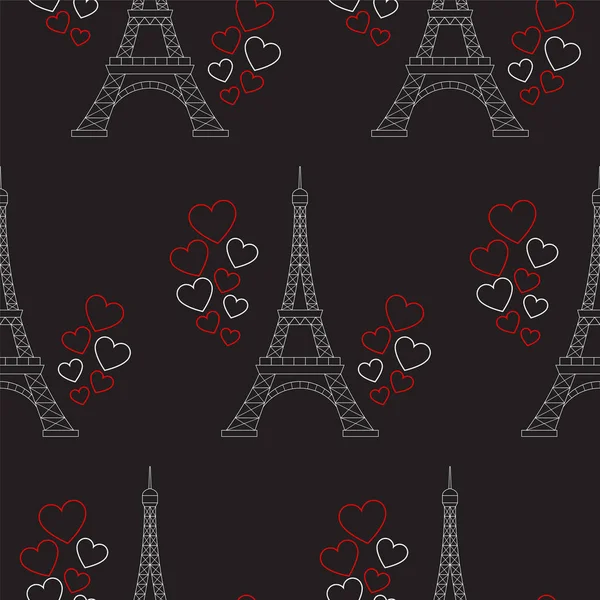 Eiffelturm und Herzen, vektornahtloses Muster. paris romantischer valentine hintergrund. — Stockvektor