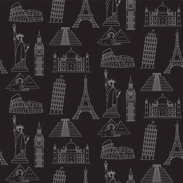 World Landmarks Vector Fundo sem costura — Vetor de Stock