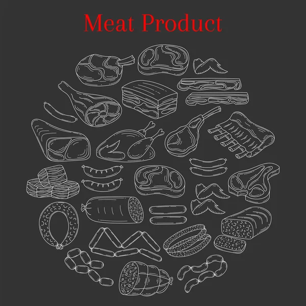 Illustrazione vettoriale con diversi tipi di carne — Vettoriale Stock