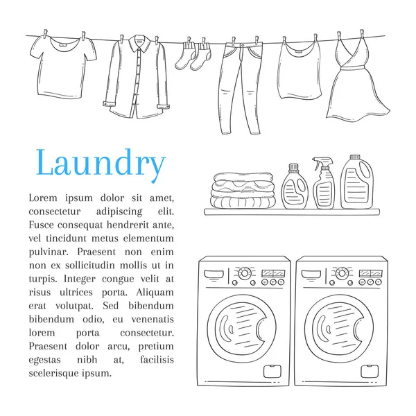Laundry room vector illustration, hand drawn sketch style. — Stock Vector