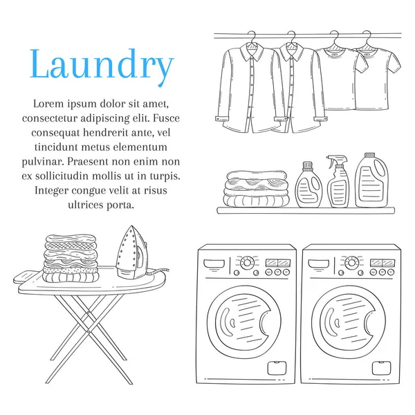 Laundry room vector illustration, hand drawn sketch style. — Stock Vector