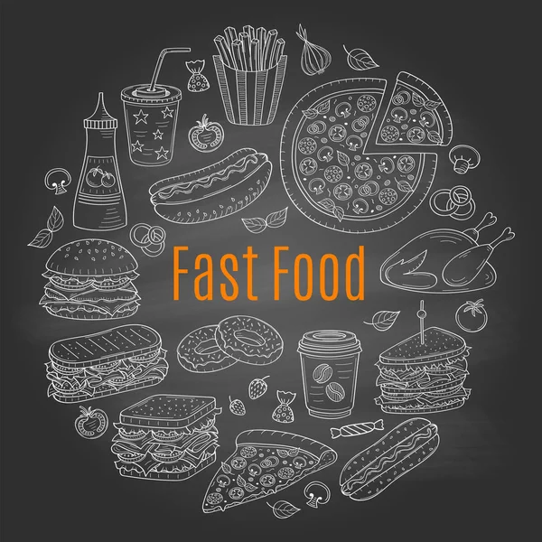 Vectorillustratie schets van fast food circulaire vormige — Stockvector