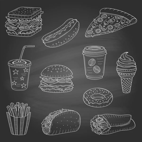 Vector hand drawn illustration of fast food — Stock Vector