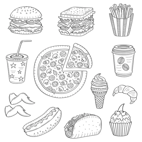 Vetor mão desenhada ilustração de fast food —  Vetores de Stock