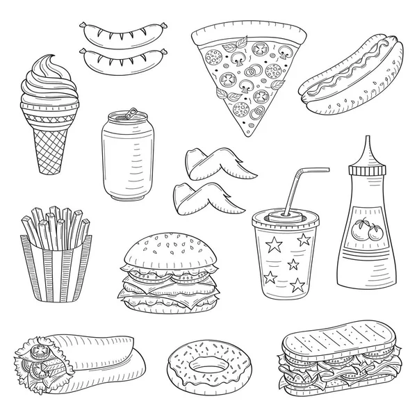 Vector ilustración dibujada a mano de comida rápida — Vector de stock