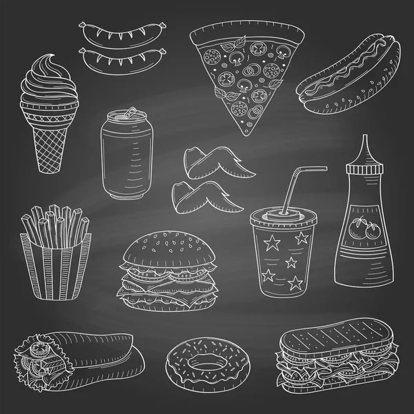 Illustrazione disegnata a mano vettoriale di fast food — Vettoriale Stock