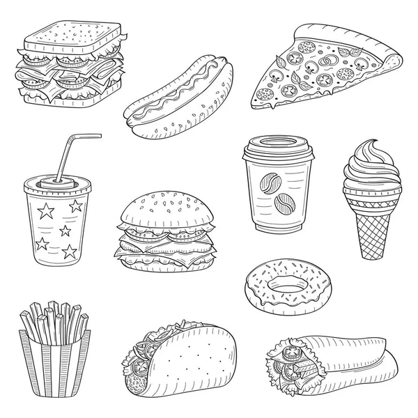 Vetor mão desenhada ilustração de fast food — Vetor de Stock