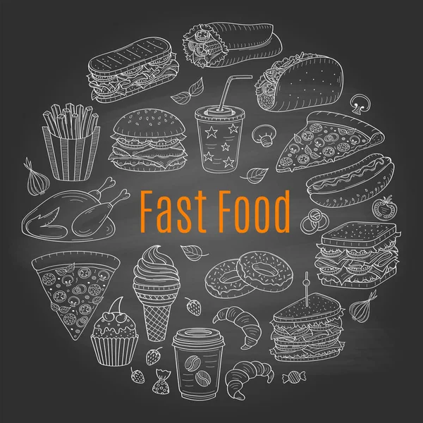 Vectorillustratie schets van fast food circulaire vormige — Stockvector