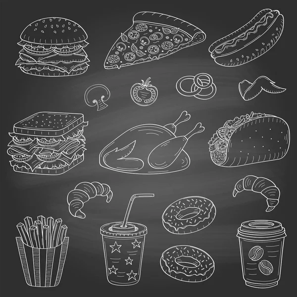 Illustrazione disegnata a mano vettoriale di fast food — Vettoriale Stock