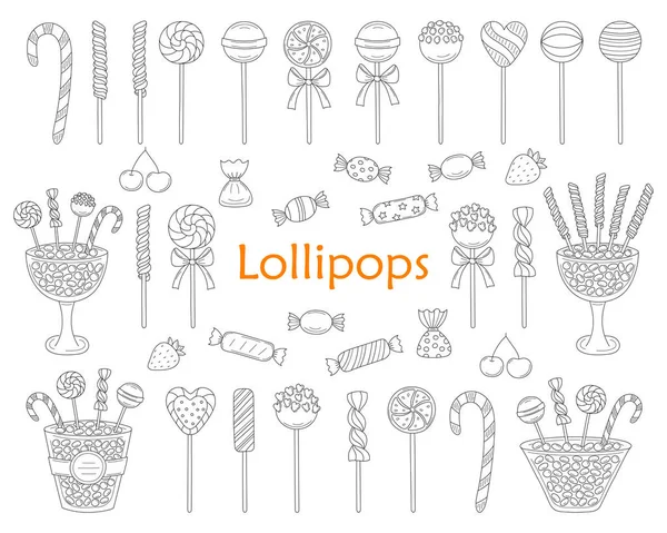 Lolipop set vektör elle çizilmiş doodle çizim. — Stok Vektör