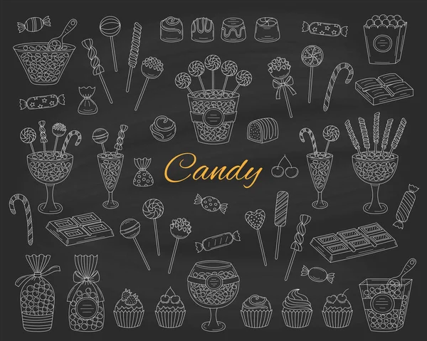 Conjunto de dulces vector dibujado a mano garabato ilustración . — Vector de stock