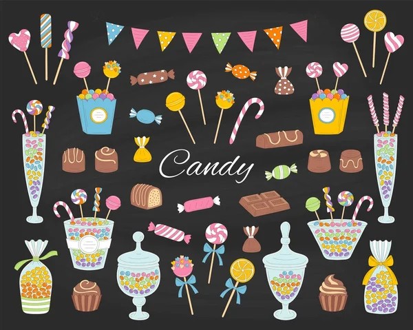 Candy set vector hand drawn doodle illustration. — Stock Vector