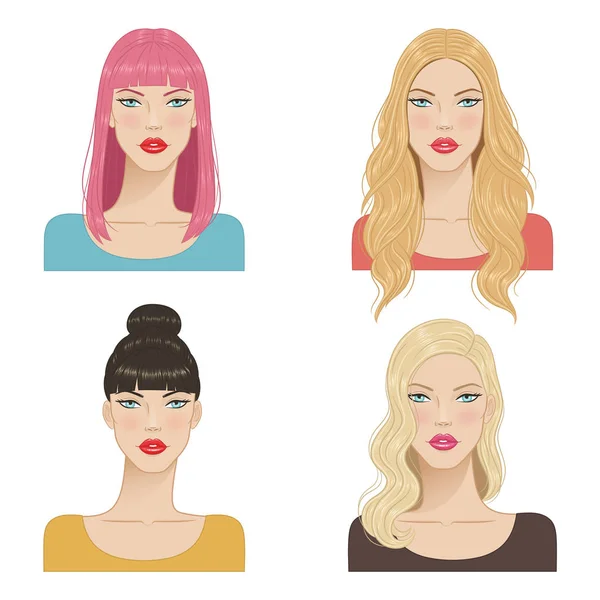 Beautiful young women with fashion trendy hairstyles. — Stock Vector