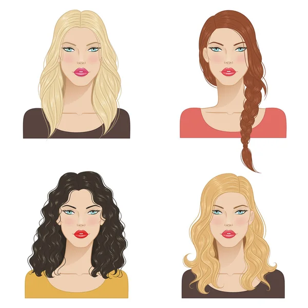 Hermosas mujeres jóvenes con peinados de moda . — Vector de stock