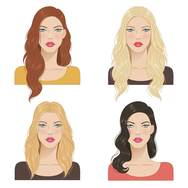 Hermosas mujeres jóvenes con peinados de moda . — Vector de stock