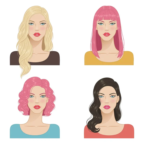 Hermosas mujeres jóvenes con peinados de moda . — Vector de stock