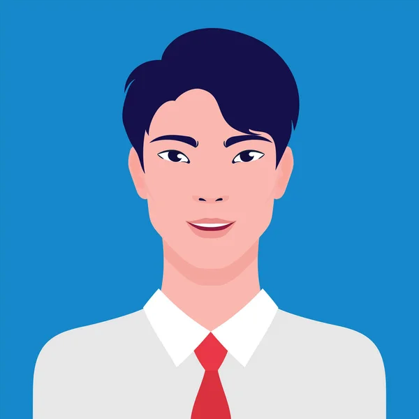 Retrato de un empresario asiático sonriendo, ilustración plana vectorial. Asiático joven exitoso hombre avatar . — Vector de stock