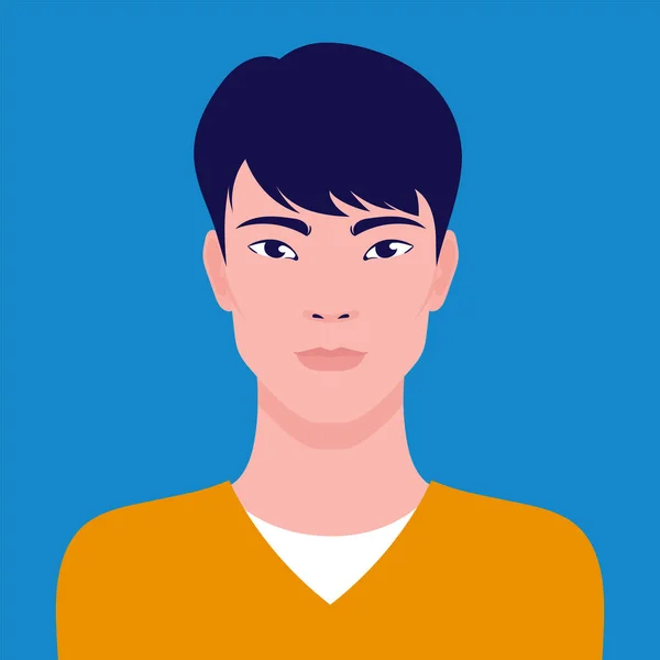 Portrait of a young Asian man, vector flat illustration. Asian handsome guy avatar. — Stock Vector