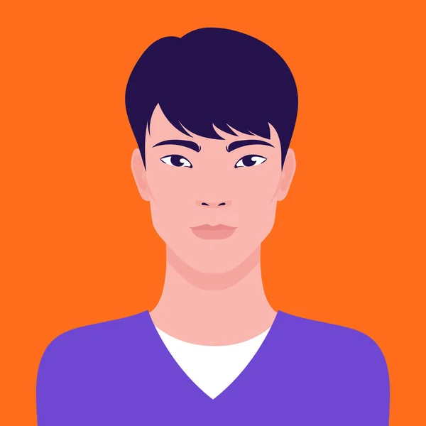 Retrato de un joven asiático, ilustración plana vectorial. asiático guapo chico avatar . — Vector de stock