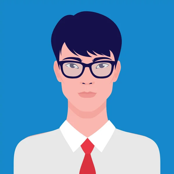 Portret van een Aziatische zakenman in bril, vector platte illustratie. Aziatisch jong succesvol man avatar. Stockvector