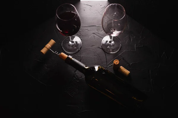 Close View Wine Bottle Glasses Corkscrew — ストック写真