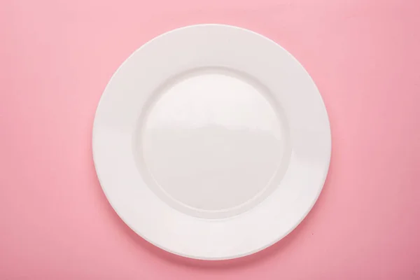 Top View Empty White Plate Pink Background — Stock Photo, Image