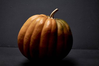 Siyah arka planda taze olgun balkabağının yakın plan görüntüsü