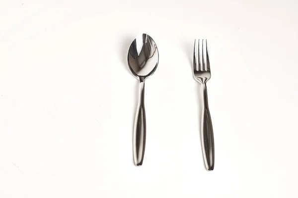 Collection Shiny Cutlery White Background Top View — 스톡 사진