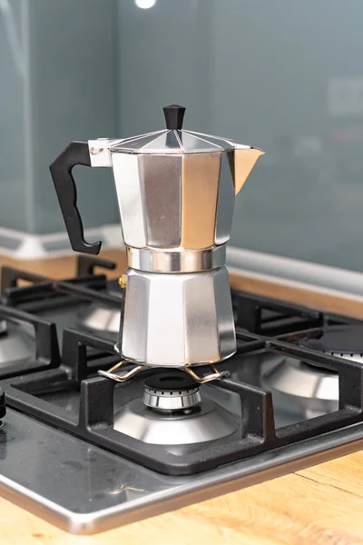 Close View Moka Pot Stove Kitchen — 스톡 사진