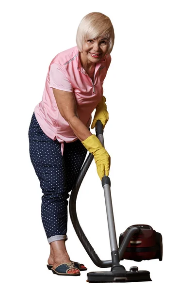 Woman Cleaning Floor Vacuum Cleaner — Stock Photo, Image
