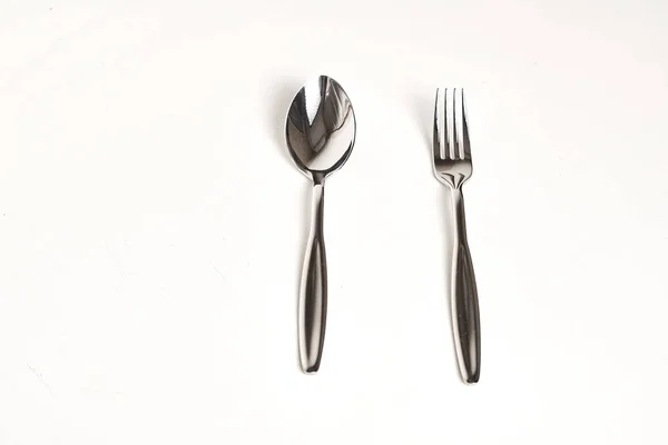 Collection Shiny Cutlery White Background Top View Stock Image