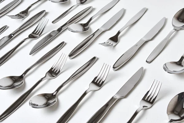 Close View Forks Spoons Knives White Background — 스톡 사진