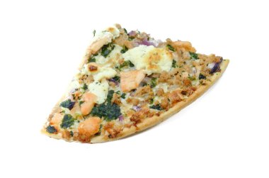 Yumuşak füme somon ve soğanlı çıtır çıtır pizza., 