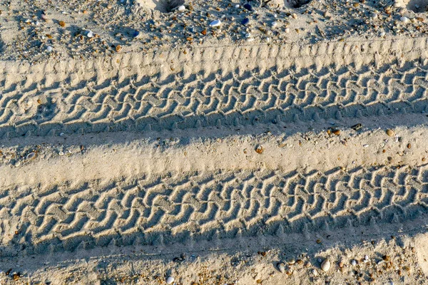 Tyre Tracks Golden Sand Beach Track Wheel Stock Picture