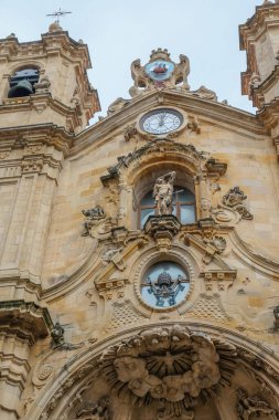 Architectural details, sculptures and ornaments of the  Basilica of Santa Maria del Coro in San Sebastian (Donostia), Basque Country, Spain