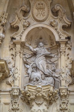 Architectural details, sculptures and ornaments of the  Basilica of Santa Maria del Coro in San Sebastian (Donostia), Basque Country, Spain