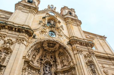 Architectural details, sculptures and ornaments of the  Basilica of Santa Maria del Coro in San Sebastian (Donostia), Basque Country, Spain