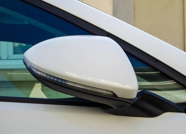 Folded White Car Sided View Mirror — 스톡 사진